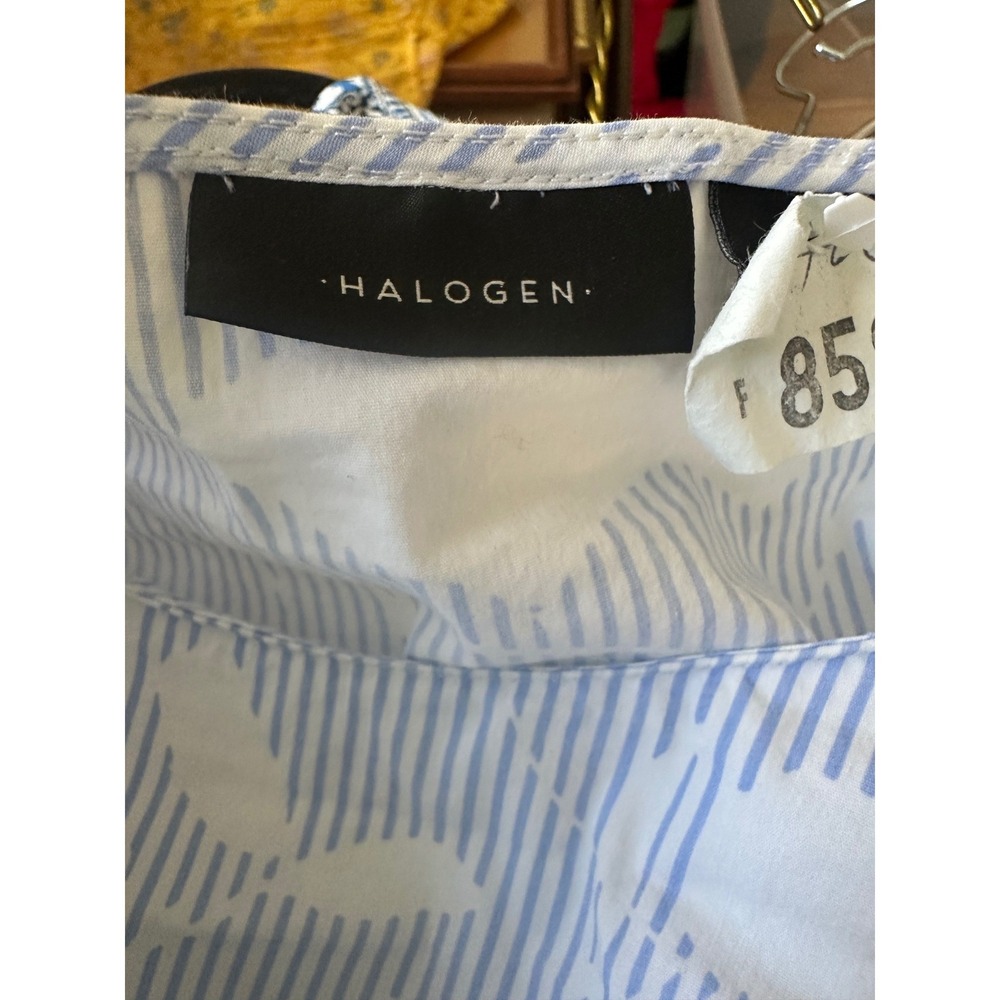 Halogen Womens Blue White Striped Floral Puff Sleeve Blouse Coastal, Nautical - Picture 4 of 5